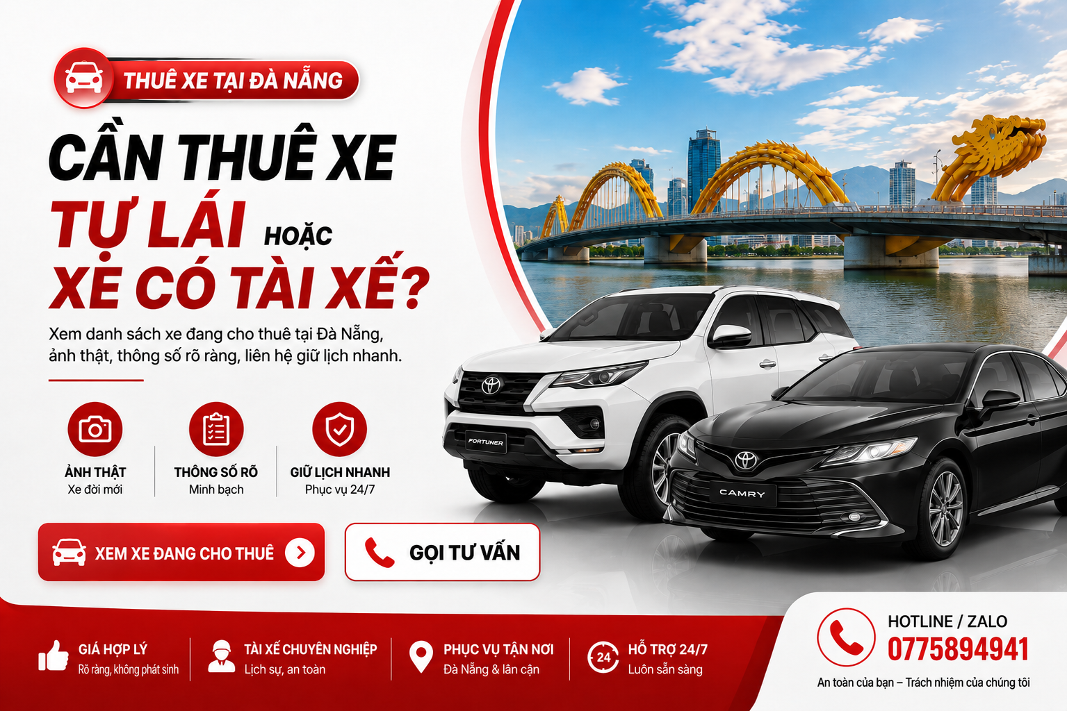 Cần thuê xe tự lái hoặc xe có tài xế tại Đà Nẵng